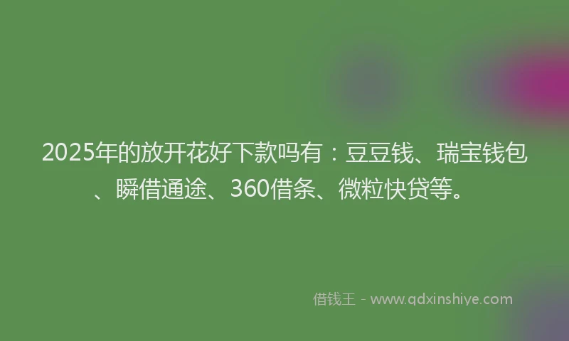2025年的放开花好下款吗有：豆豆钱、瑞宝钱包、瞬借通途、360借条、微粒快贷等。