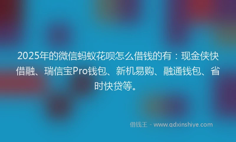 2025年的微信蚂蚁花呗怎么借钱的有：现金侠快借融、瑞信宝Pro钱包、新机易购、融通钱包、省时快贷等。