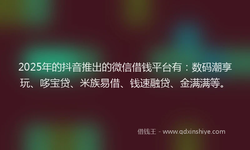 2025年的抖音推出的微信借钱平台有：数码潮享玩、哆宝贷、米族易借、钱速融贷、金满满等。