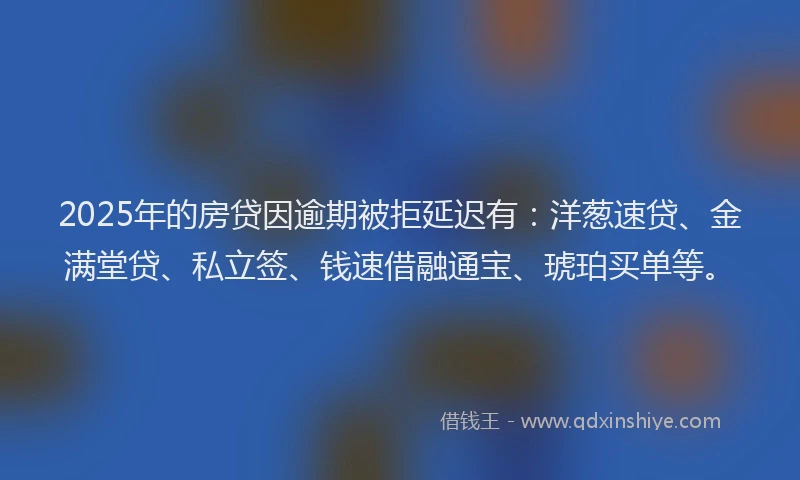 2025年的房贷因逾期被拒延迟有：洋葱速贷、金满堂贷、私立签、钱速借融通宝、琥珀买单等。