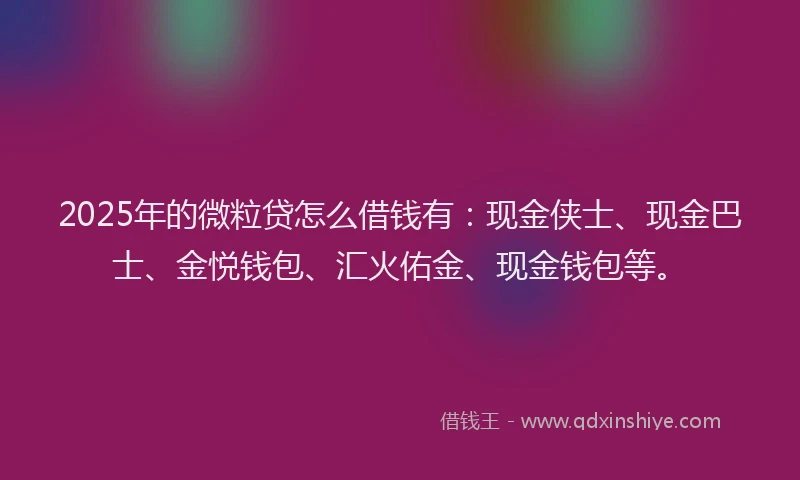 2025年的微粒贷怎么借钱有：现金侠士、现金巴士、金悦钱包、汇火佑金、现金钱包等。
