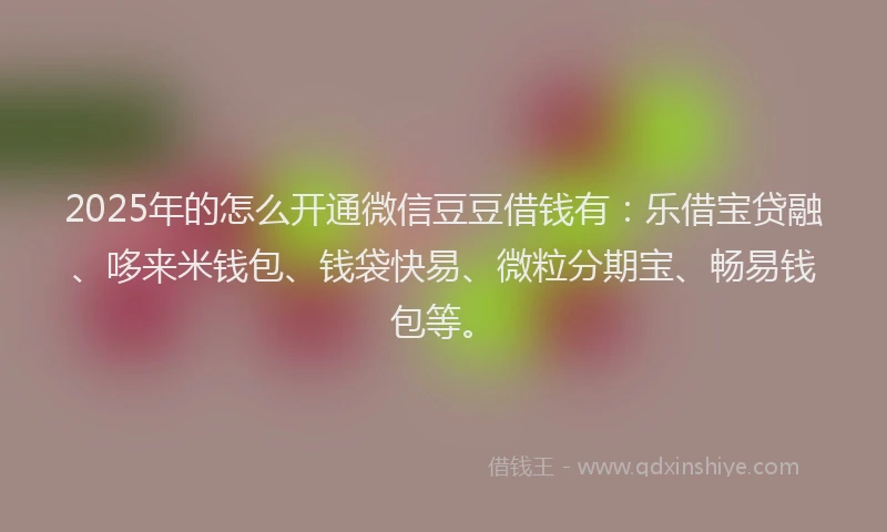 2025年的怎么开通微信豆豆借钱有：乐借宝贷融、哆来米钱包、钱袋快易、微粒分期宝、畅易钱包等。