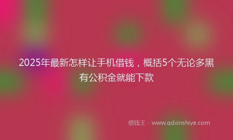 2025年最新怎样让手机借钱，概括5个无论多黑有公积金就能下款