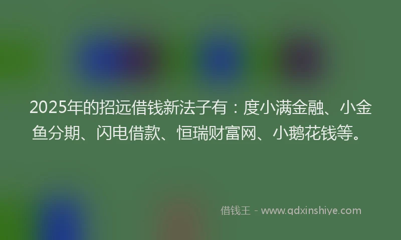 2025年的招远借钱新法子有：度小满金融、小金鱼分期、闪电借款、恒瑞财富网、小鹅花钱等。