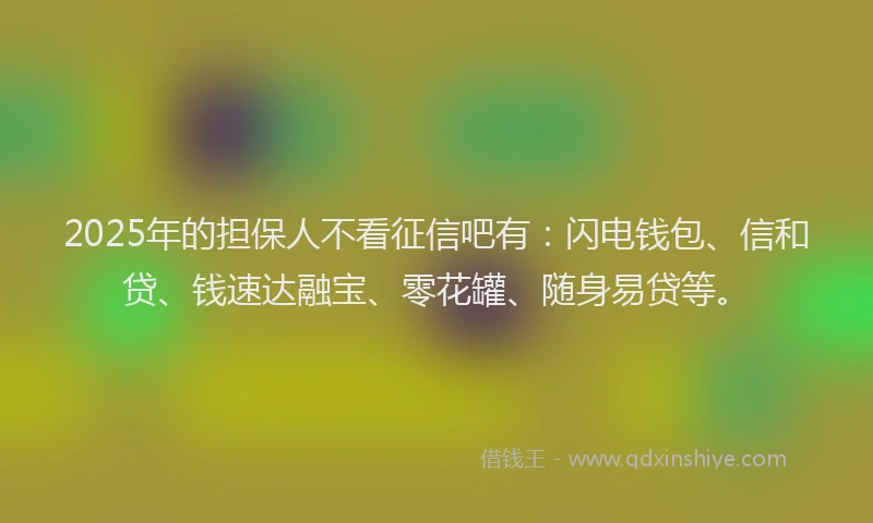 2025年的担保人不看征信吧有：闪电钱包、信和贷、钱速达融宝、零花罐、随身易贷等。