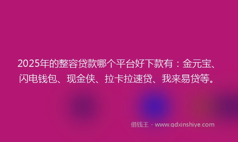 2025年的整容贷款哪个平台好下款有：金元宝、闪电钱包、现金侠、拉卡拉速贷、我来易贷等。