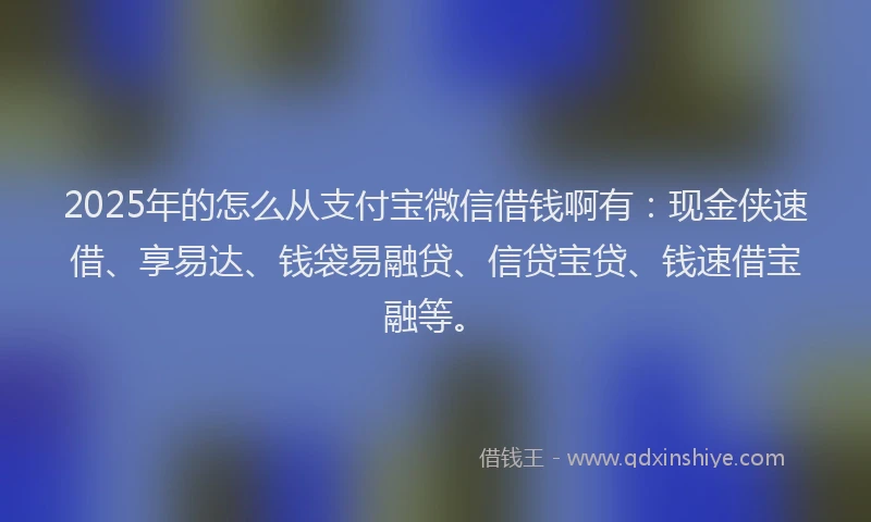 2025年的怎么从支付宝微信借钱啊有：现金侠速借、享易达、钱袋易融贷、信贷宝贷、钱速借宝融等。