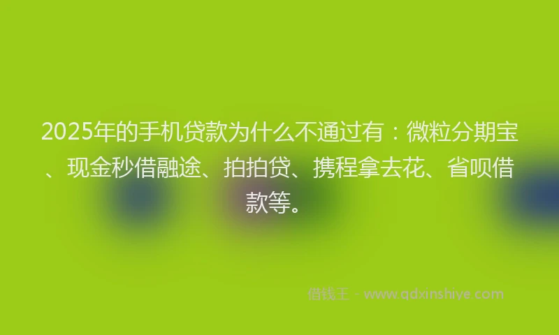 2025年的手机贷款为什么不通过有：微粒分期宝、现金秒借融途、拍拍贷、携程拿去花、省呗借款等。