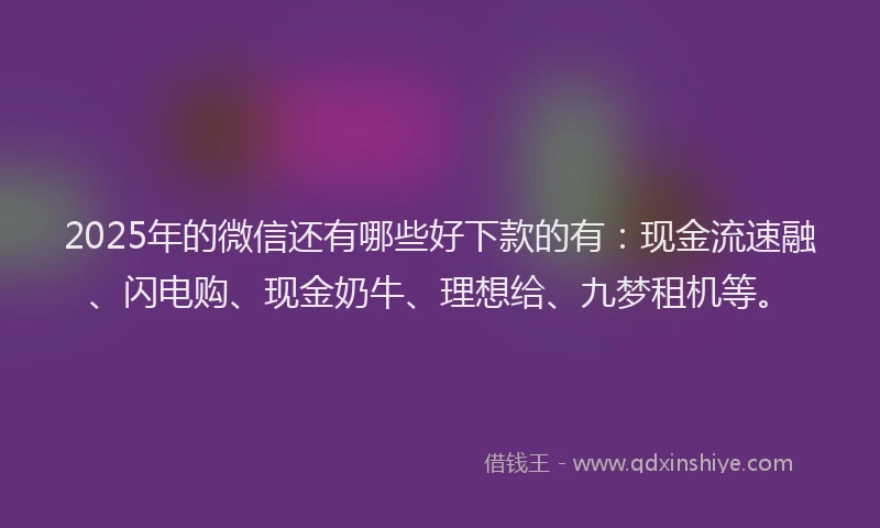 2025年的微信还有哪些好下款的有：现金流速融、闪电购、现金奶牛、理想给、九梦租机等。