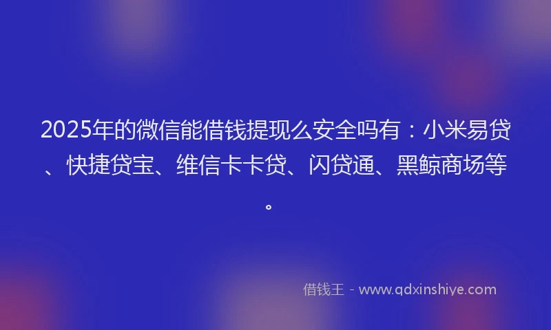 2025年的微信能借钱提现么安全吗有：小米易贷、快捷贷宝、维信卡卡贷、闪贷通、黑鲸商场等。