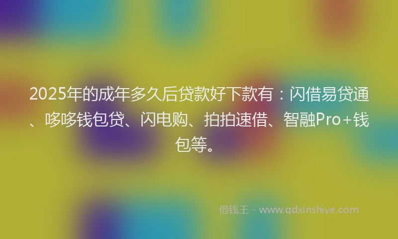 2025年的成年多久后贷款好下款有：闪借易贷通、哆哆钱包贷、闪电购、拍拍速借、智融Pro+钱包等。