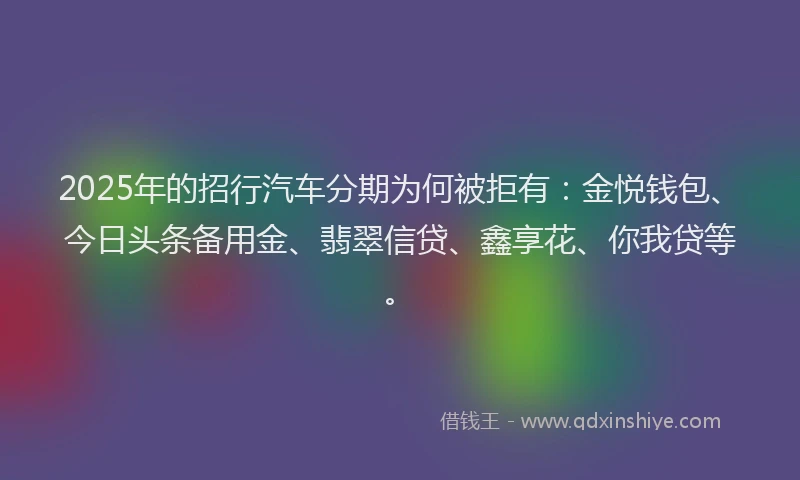 2025年的招行汽车分期为何被拒有：金悦钱包、今日头条备用金、翡翠信贷、鑫享花、你我贷等。
