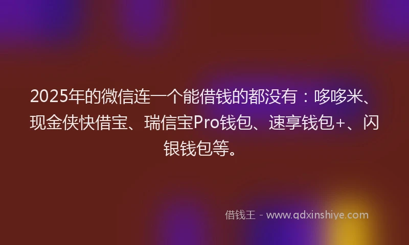 2025年的微信连一个能借钱的都没有：哆哆米、现金侠快借宝、瑞信宝Pro钱包、速享钱包+、闪银钱包等。