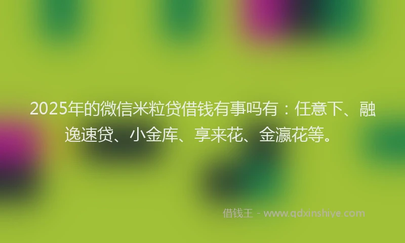 2025年的微信米粒贷借钱有事吗有：任意下、融逸速贷、小金库、享来花、金瀛花等。