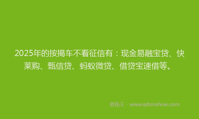 2025年的按揭车不看征信有：现金易融宝贷、快莱购、甄信贷、蚂蚁微贷、借贷宝速借等。
