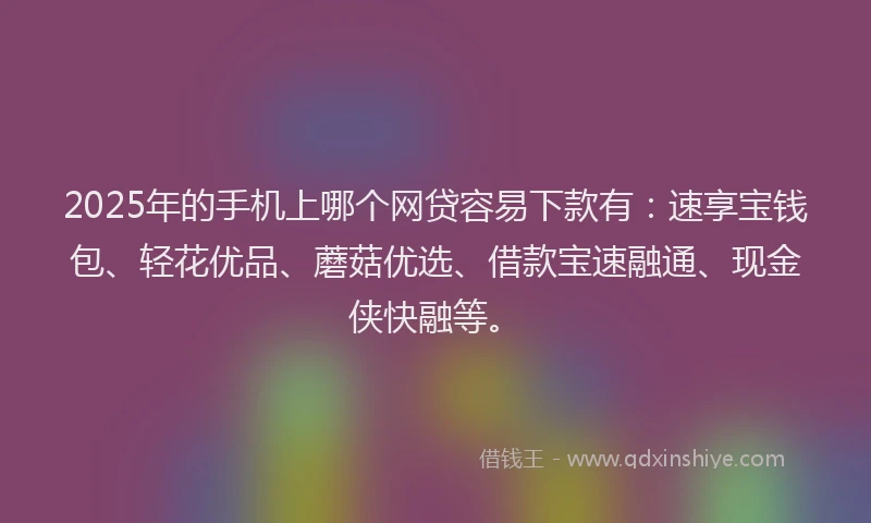 2025年的手机上哪个网贷容易下款有：速享宝钱包、轻花优品、蘑菇优选、借款宝速融通、现金侠快融等。