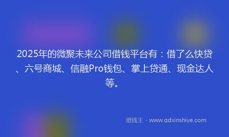 2025年的微聚未来公司借钱平台有：借了么快贷、六号商城、信融Pro钱包、掌上贷通、现金达人等。