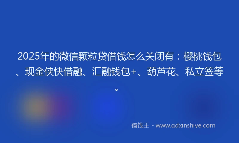 2025年的微信颗粒贷借钱怎么关闭有：樱桃钱包、现金侠快借融、汇融钱包+、葫芦花、私立签等。