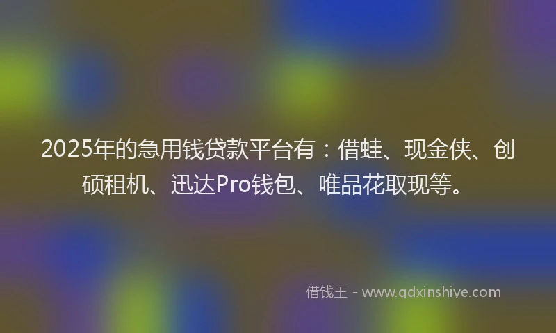 2025年的急用钱贷款平台有：借蛙、现金侠、创硕租机、迅达Pro钱包、唯品花取现等。