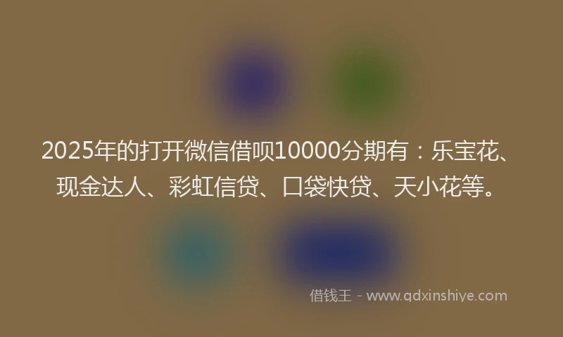 2025年的打开微信借呗10000分期有：乐宝花、现金达人、彩虹信贷、口袋快贷、天小花等。