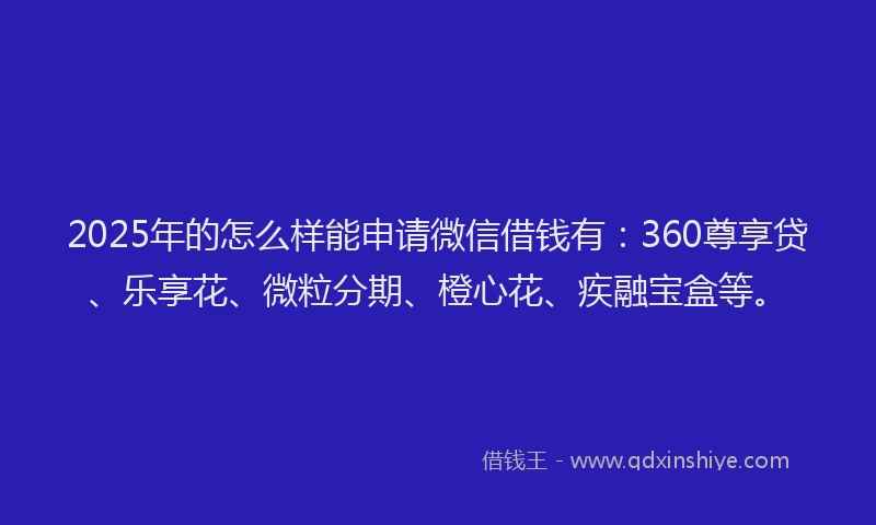 2025年的怎么样能申请微信借钱有：360尊享贷、乐享花、微粒分期、橙心花、疾融宝盒等。