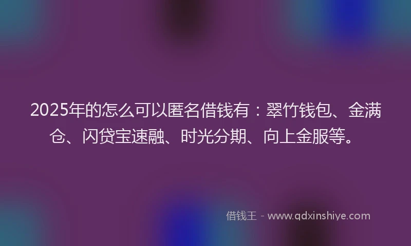 2025年的怎么可以匿名借钱有：翠竹钱包、金满仓、闪贷宝速融、时光分期、向上金服等。
