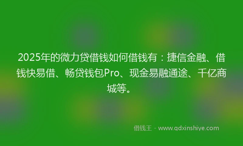 2025年的微力贷借钱如何借钱有：捷信金融、借钱快易借、畅贷钱包Pro、现金易融通途、千亿商城等。