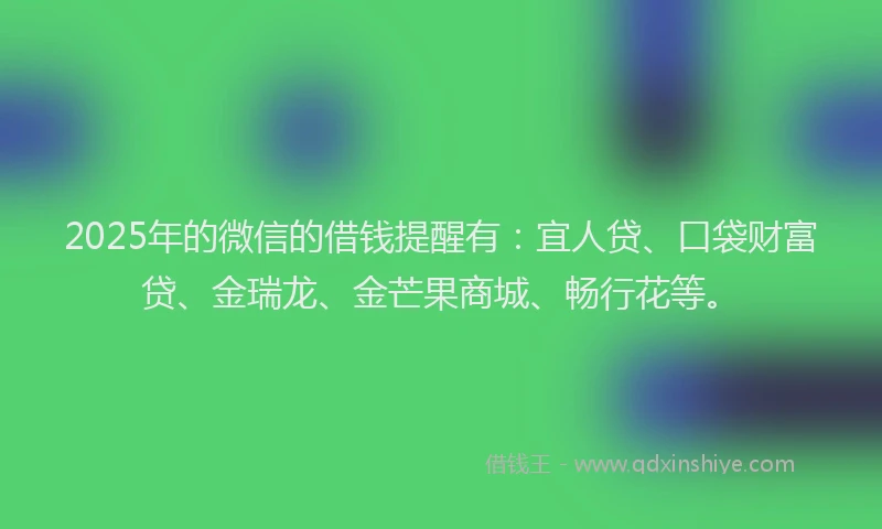 2025年的微信的借钱提醒有：宜人贷、口袋财富贷、金瑞龙、金芒果商城、畅行花等。