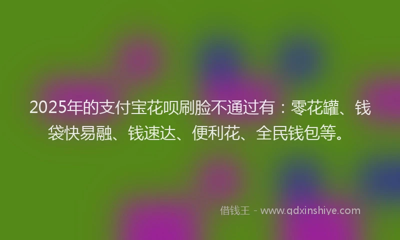 2025年的支付宝花呗刷脸不通过有：零花罐、钱袋快易融、钱速达、便利花、全民钱包等。