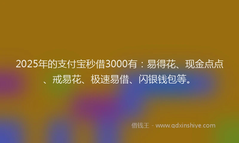2025年的支付宝秒借3000有：易得花、现金点点、戒易花、极速易借、闪银钱包等。
