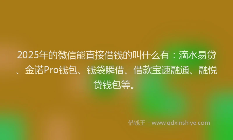 2025年的微信能直接借钱的叫什么有：滴水易贷、金诺Pro钱包、钱袋瞬借、借款宝速融通、融悦贷钱包等。