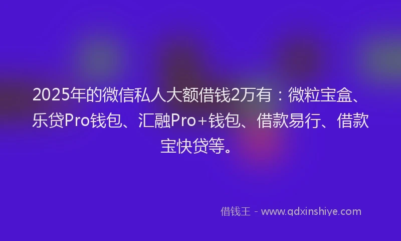 2025年的微信私人大额借钱2万有：微粒宝盒、乐贷Pro钱包、汇融Pro+钱包、借款易行、借款宝快贷等。
