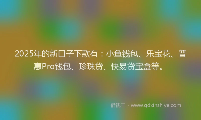 2025年的新口子下款有：小鱼钱包、乐宝花、普惠Pro钱包、珍珠贷、快易贷宝盒等。