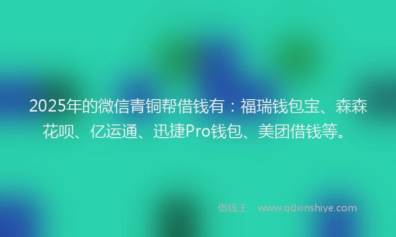 2025年的微信青铜帮借钱有：福瑞钱包宝、森森花呗、亿运通、迅捷Pro钱包、美团借钱等。
