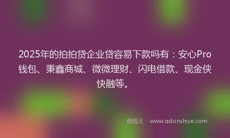 2025年的拍拍贷企业贷容易下款吗有：安心Pro钱包、秉鑫商城、微微理财、闪电借款、现金侠快融等。