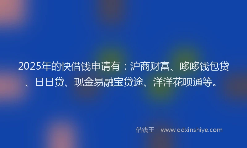 2025年的快借钱申请有：沪商财富、哆哆钱包贷、日日贷、现金易融宝贷途、洋洋花呗通等。