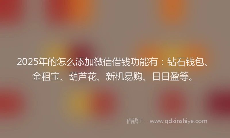 2025年的怎么添加微信借钱功能有：钻石钱包、金租宝、葫芦花、新机易购、日日盈等。