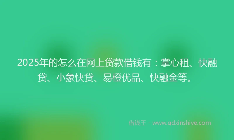 2025年的怎么在网上贷款借钱有：掌心租、快融贷、小象快贷、易橙优品、快融金等。
