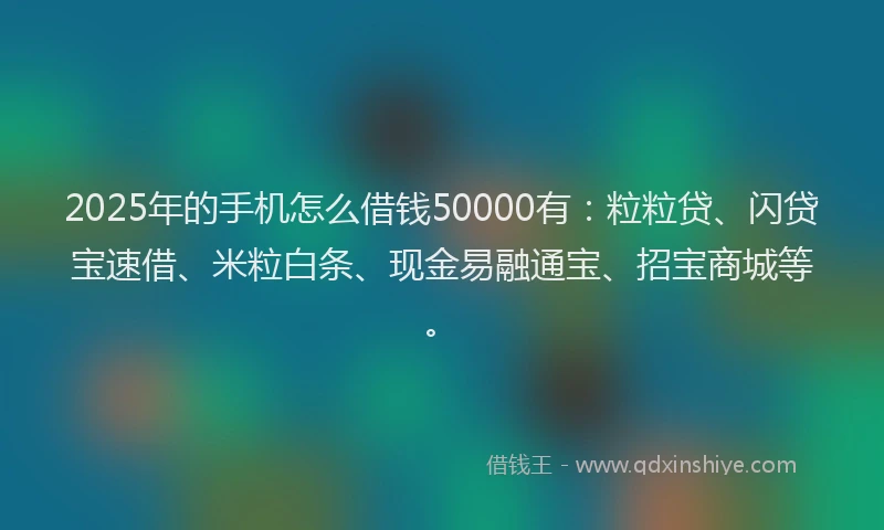 2025年的手机怎么借钱50000有：粒粒贷、闪贷宝速借、米粒白条、现金易融通宝、招宝商城等。