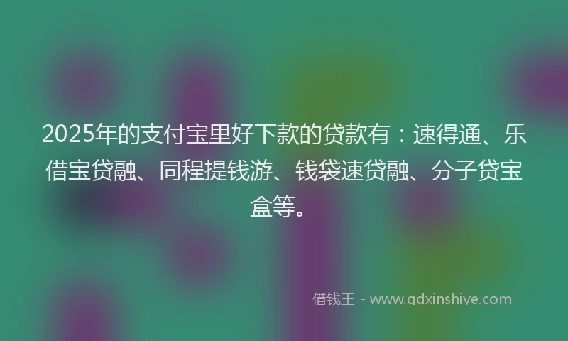 2025年的支付宝里好下款的贷款有：速得通、乐借宝贷融、同程提钱游、钱袋速贷融、分子贷宝盒等。