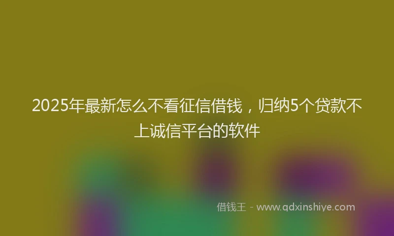 2025年最新怎么不看征信借钱，归纳5个贷款不上诚信平台的软件