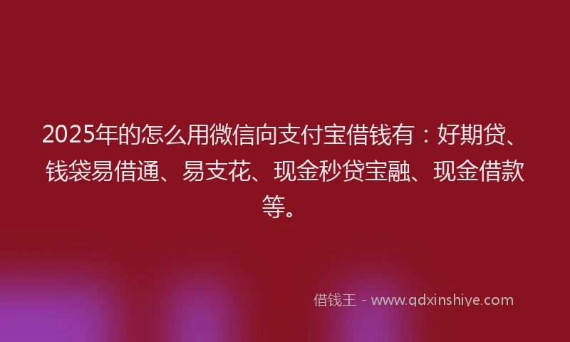 2025年的怎么用微信向支付宝借钱有：好期贷、钱袋易借通、易支花、现金秒贷宝融、现金借款等。
