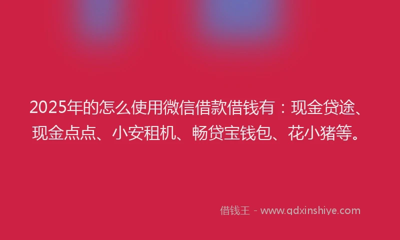2025年的怎么使用微信借款借钱有：现金贷途、现金点点、小安租机、畅贷宝钱包、花小猪等。