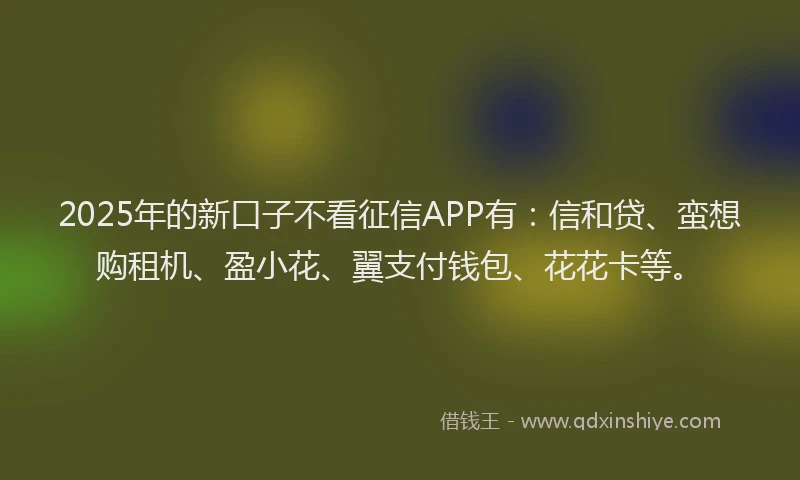 2025年的新口子不看征信APP有：信和贷、蛮想购租机、盈小花、翼支付钱包、花花卡等。