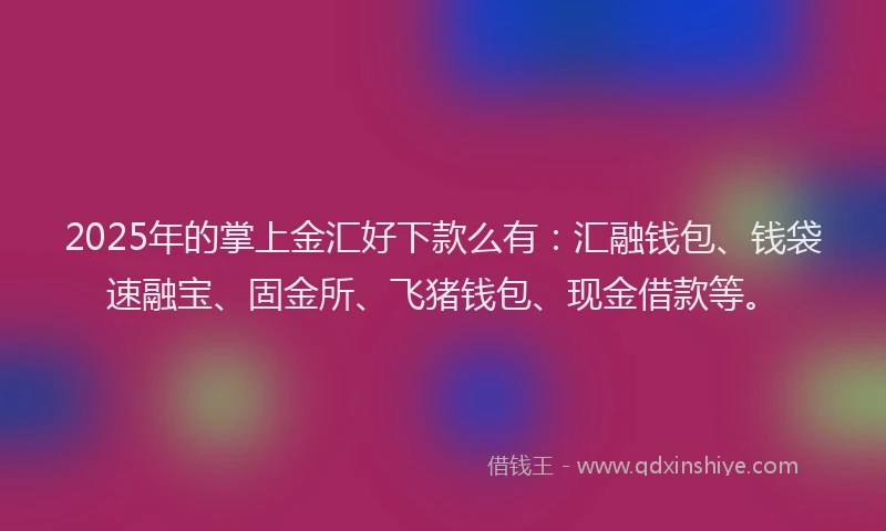 2025年的掌上金汇好下款么有：汇融钱包、钱袋速融宝、固金所、飞猪钱包、现金借款等。