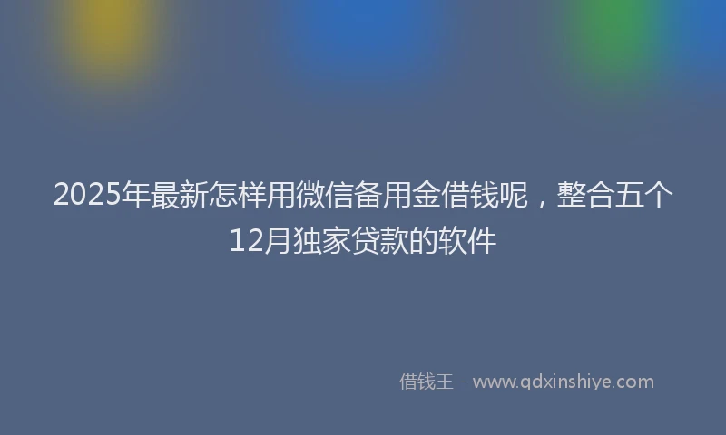 2025年最新怎样用微信备用金借钱呢，整合五个12月独家贷款的软件