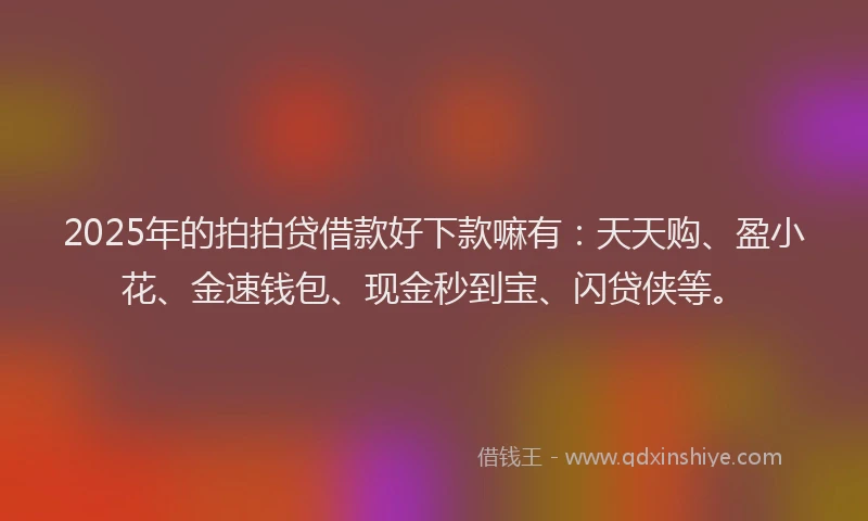 2025年的拍拍贷借款好下款嘛有：天天购、盈小花、金速钱包、现金秒到宝、闪贷侠等。