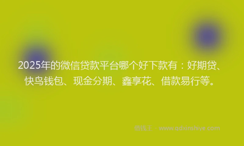 2025年的微信贷款平台哪个好下款有:好期贷、快鸟钱包、现金分期、鑫享花、借款易行等。