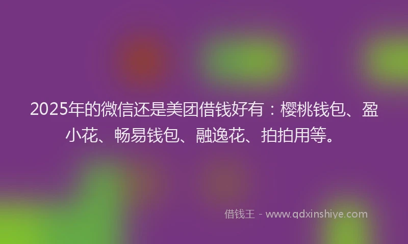2025年的微信还是美团借钱好有：樱桃钱包、盈小花、畅易钱包、融逸花、拍拍用等。