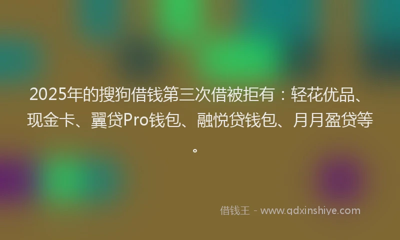 2025年的搜狗借钱第三次借被拒有：轻花优品、现金卡、翼贷Pro钱包、融悦贷钱包、月月盈贷等。